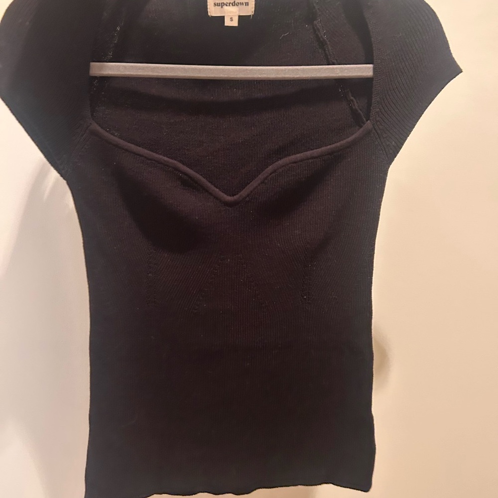 Superdown Black Fitted Cap Sleeve Sailor Collar Blouse